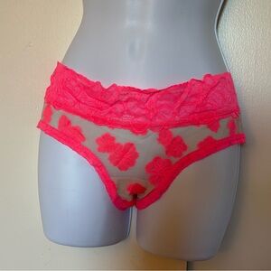 PINK Victoria's Secret Neon Pink Floral Lace Bikini Panty